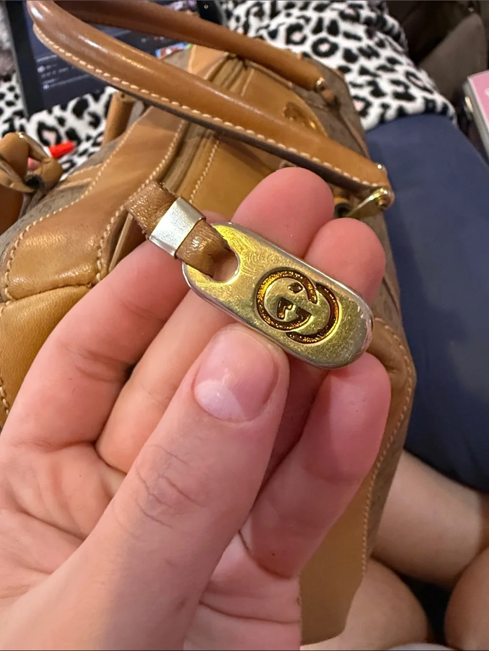 Authentic vintage Gucci Brown and Tan GG Canvas Satchel with Gold Hardware